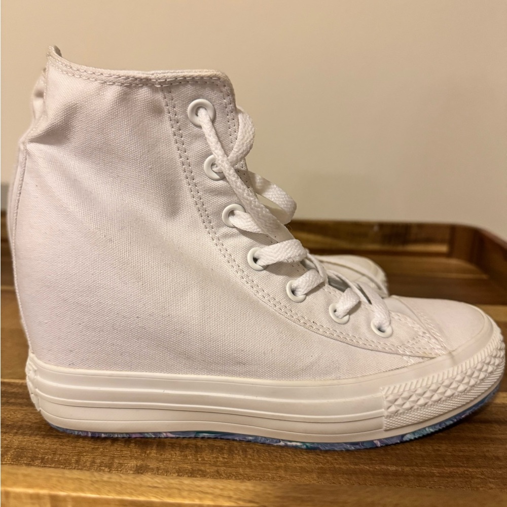 White High-Top Wedge Sneakers
